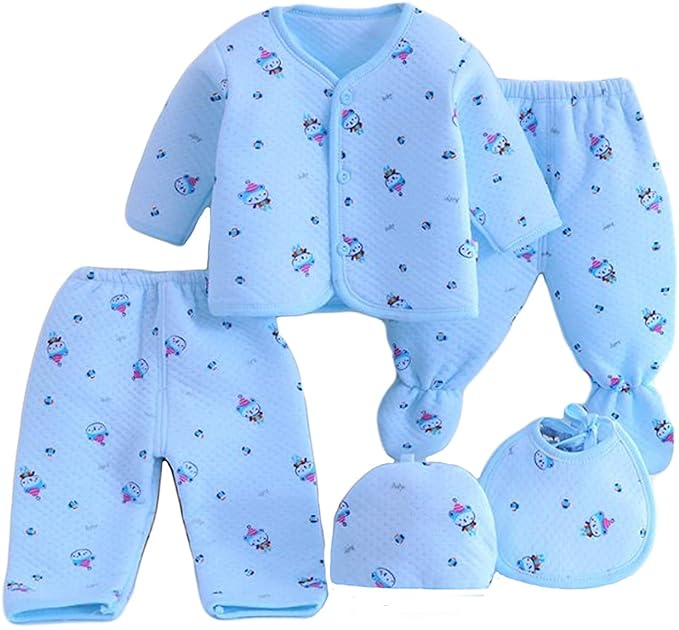 Presents New Born Baby Winter Wear Keep Warm Baby Clothes 5Pcs Sets Cotton Baby Boys Girls Unisex Baby Fleece/Falalen or Flannel Suit Infant Clothes First Gift